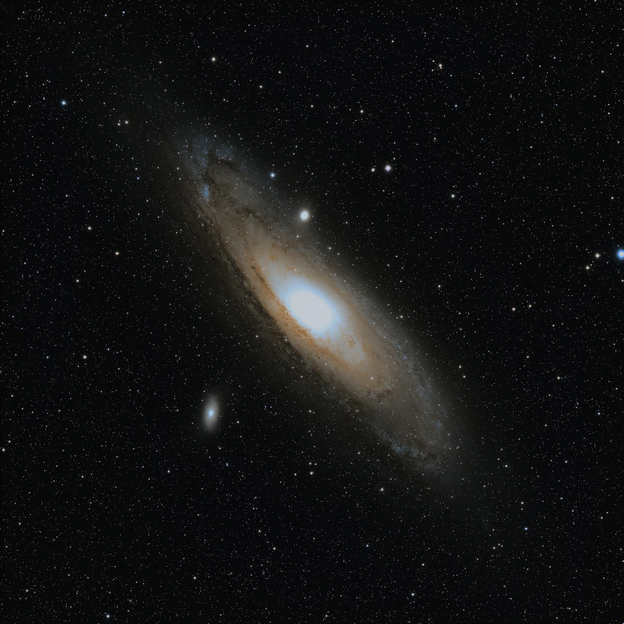 A clear view of the Andromeda Galaxy showcasing its spiral arms against a starry background.